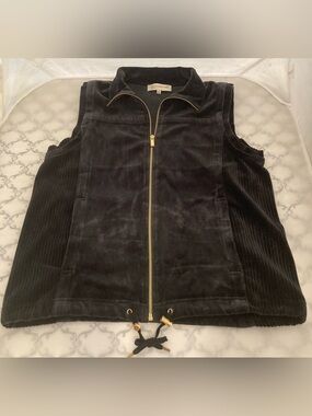 Vintage Jones New York Sport LARGE Black Gold Zip Vest Valor & Corduroy Pockets